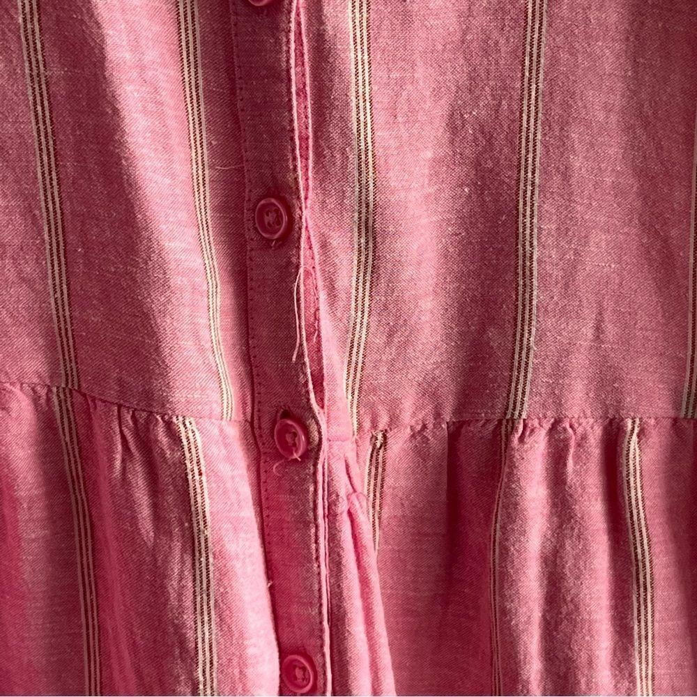 Old Navy Pink Striped Tiered 3/4 Sleeve Button Front Dress - Picture 6 of 9